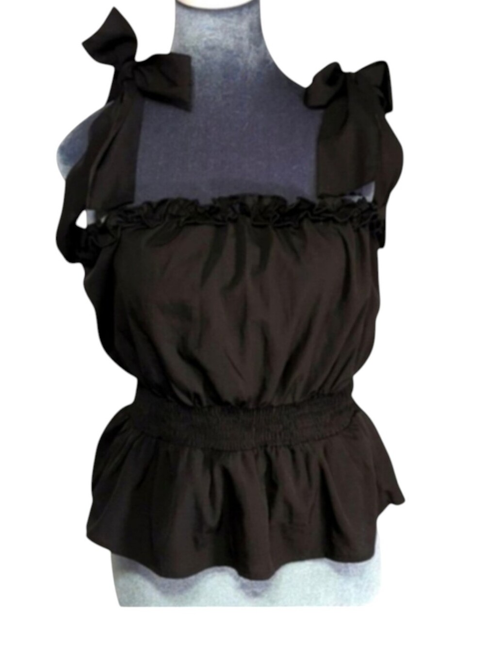 Boohoo Black Peplum Camisole with Shoulder Ties Size 8